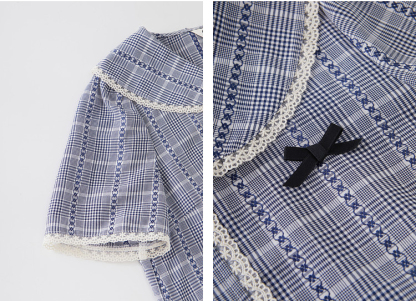 Academic style navy collar slim-fitting checkered shirt FXA7189