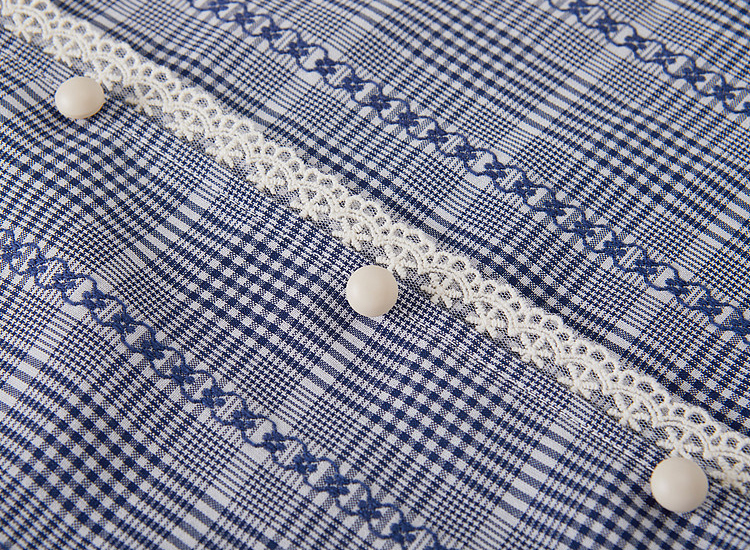 Academic style navy collar slim-fitting checkered shirt FXA7189