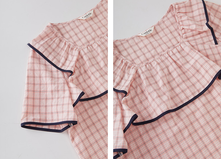 Square-necked floral-patterned shirt with ruffle edges FXA7200