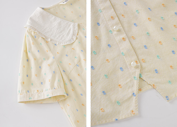 Contrast-colored baby-collar floral shirt FXA7215