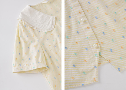 Contrast-colored baby-collar floral shirt FXA7215