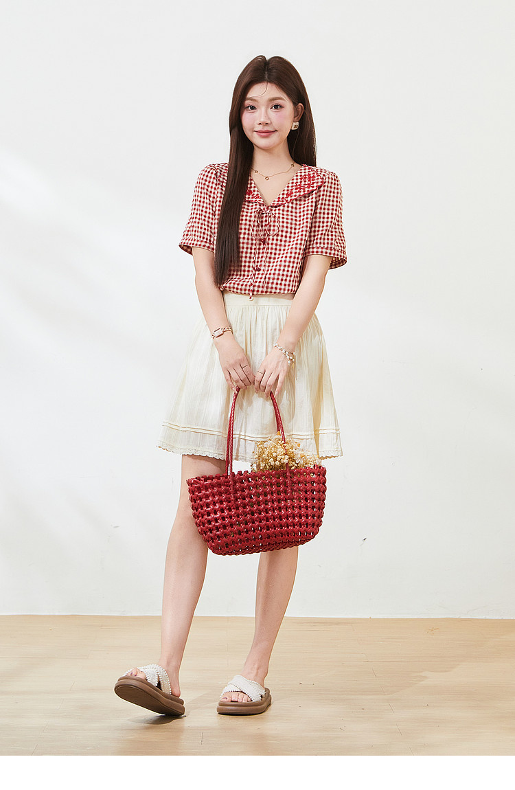 Doll collar embroidered short shirt，FXA7337