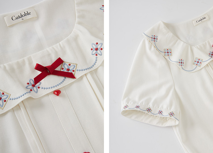 Vintage embroidery lotus leaf square neck shirt FXA7500