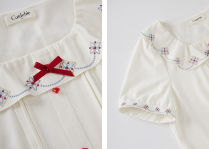 Vintage embroidery lotus leaf square neck shirt FXA7500