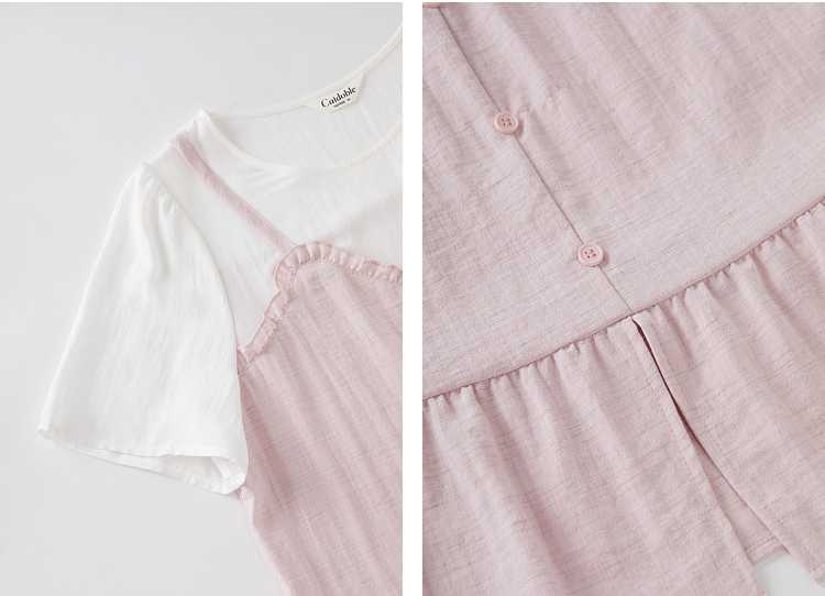 Fake two-piece splicing wooden ear small shirt FXA7506