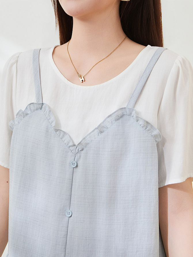 Fake two-piece splicing wooden ear small shirt FXA7506