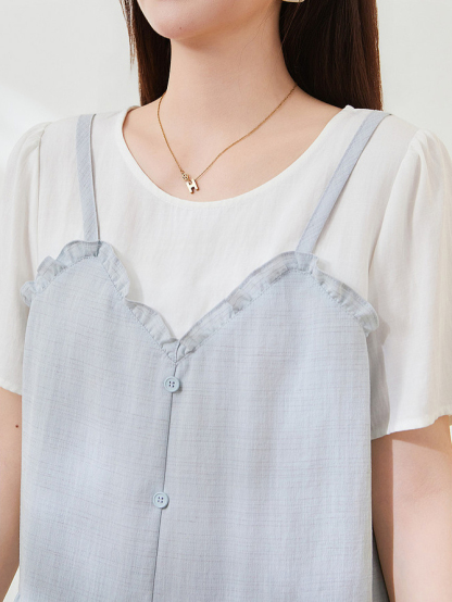 Fake two-piece splicing wooden ear small shirt FXA7506