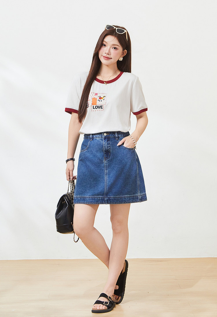 Cowboy skirt with hip cinching and split design，FXBQ7192