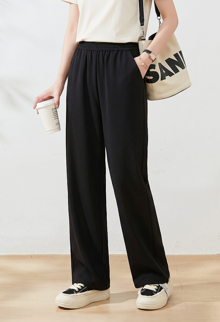 Plus-size high-waisted drawstring casual pants, loose-fit hip-cover, slimming all-match summer longs.