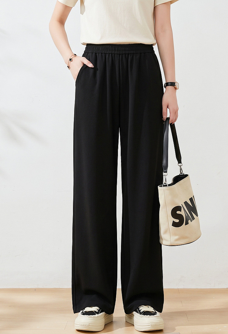 Plus-size high-waisted drawstring casual pants, loose-fit hip-cover, slimming all-match summer longs.