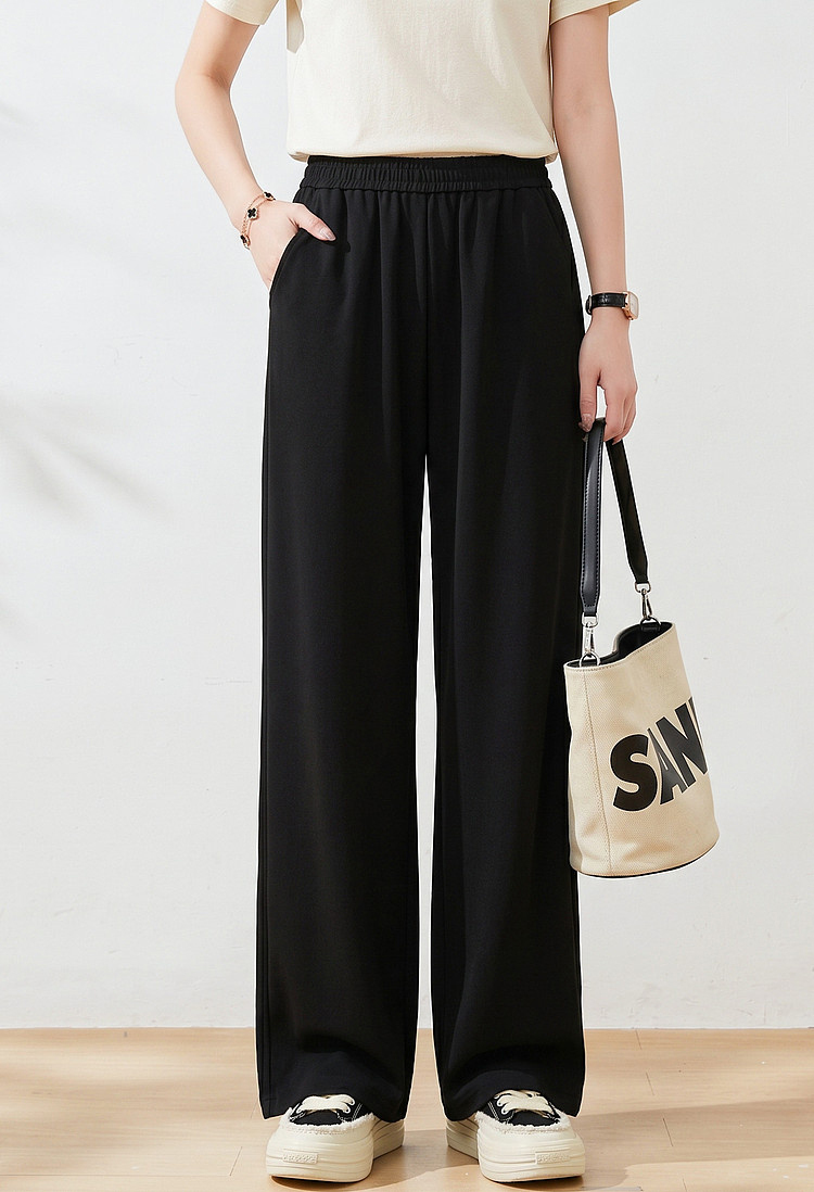 Plus-size high-waisted drawstring casual pants, loose-fit hip-cover, slimming all-match summer longs.