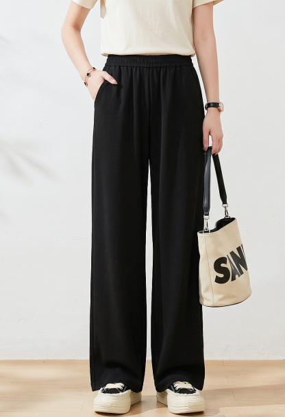Plus-size high-waisted drawstring casual pants, loose-fit hip-cover, slimming all-match summer longs.