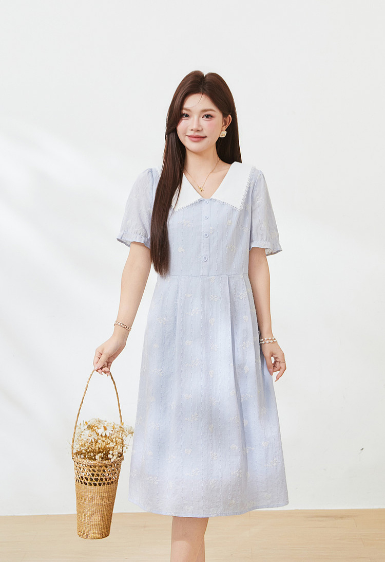 Color blocking doll collar embroidered dress，FXQ7255