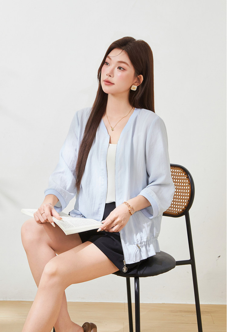 Thin jacket with drawstring hem, versatile style, FXW8095