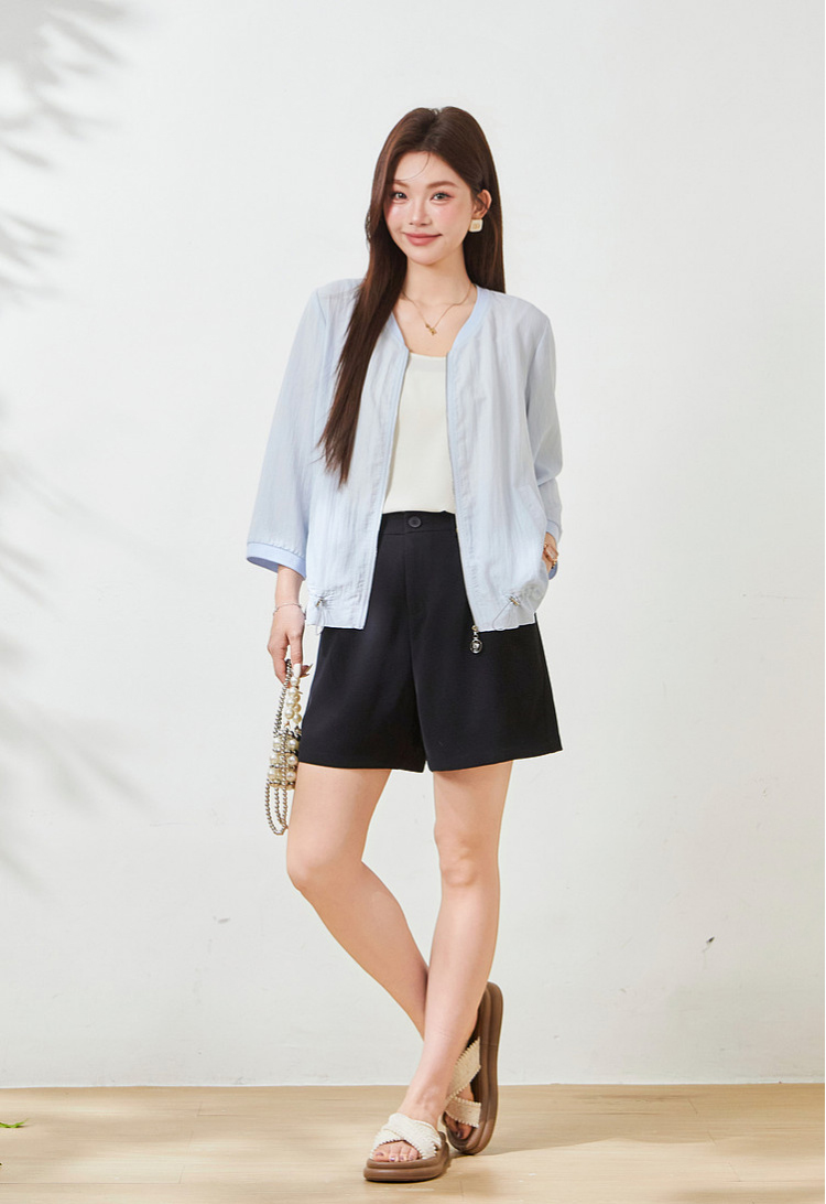 Thin jacket with drawstring hem, versatile style, FXW8095