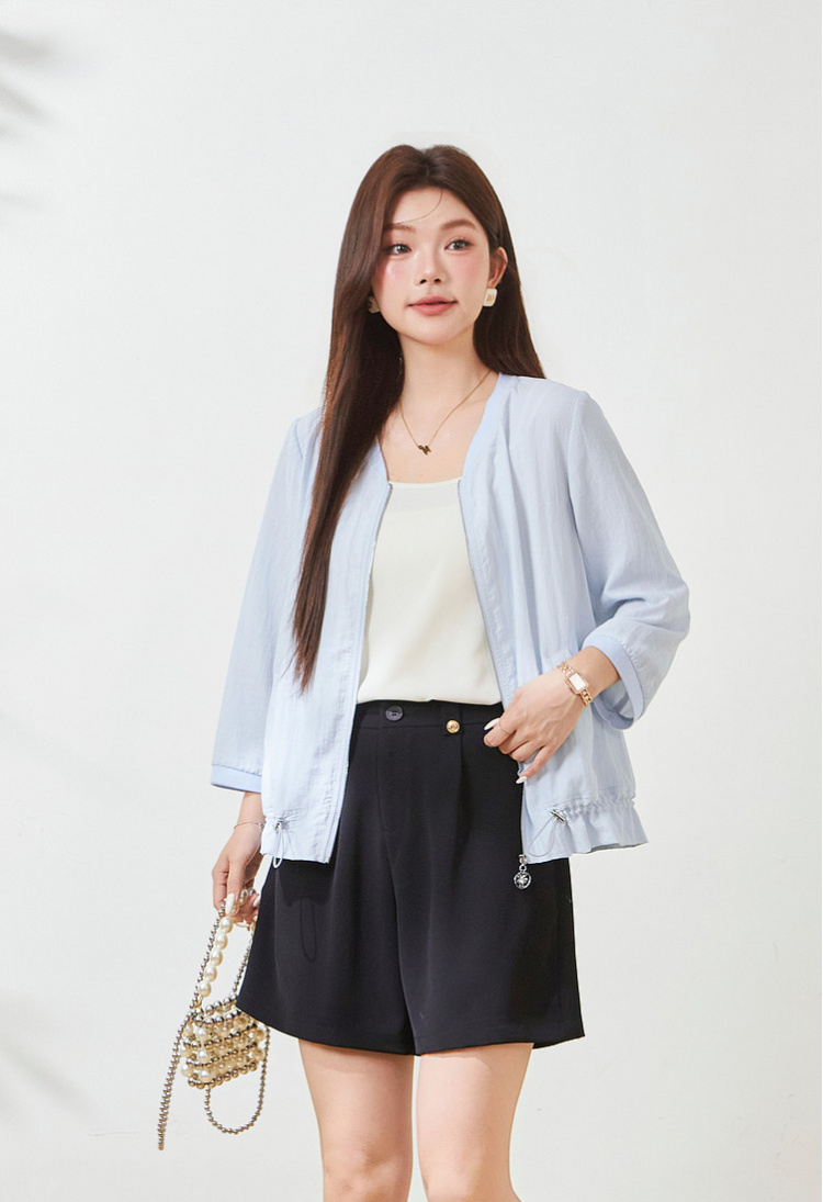 Thin jacket with drawstring hem, versatile style, FXW8095