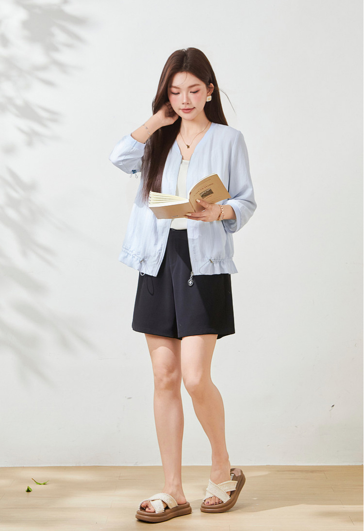 Thin jacket with drawstring hem, versatile style, FXW8095