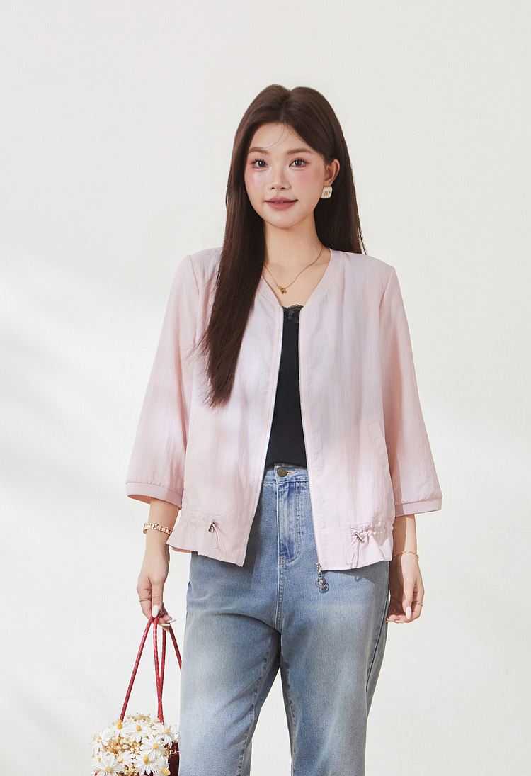 Thin jacket with drawstring hem, versatile style, FXW8095