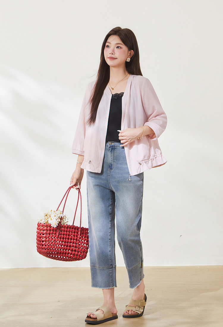 Thin jacket with drawstring hem, versatile style, FXW8095