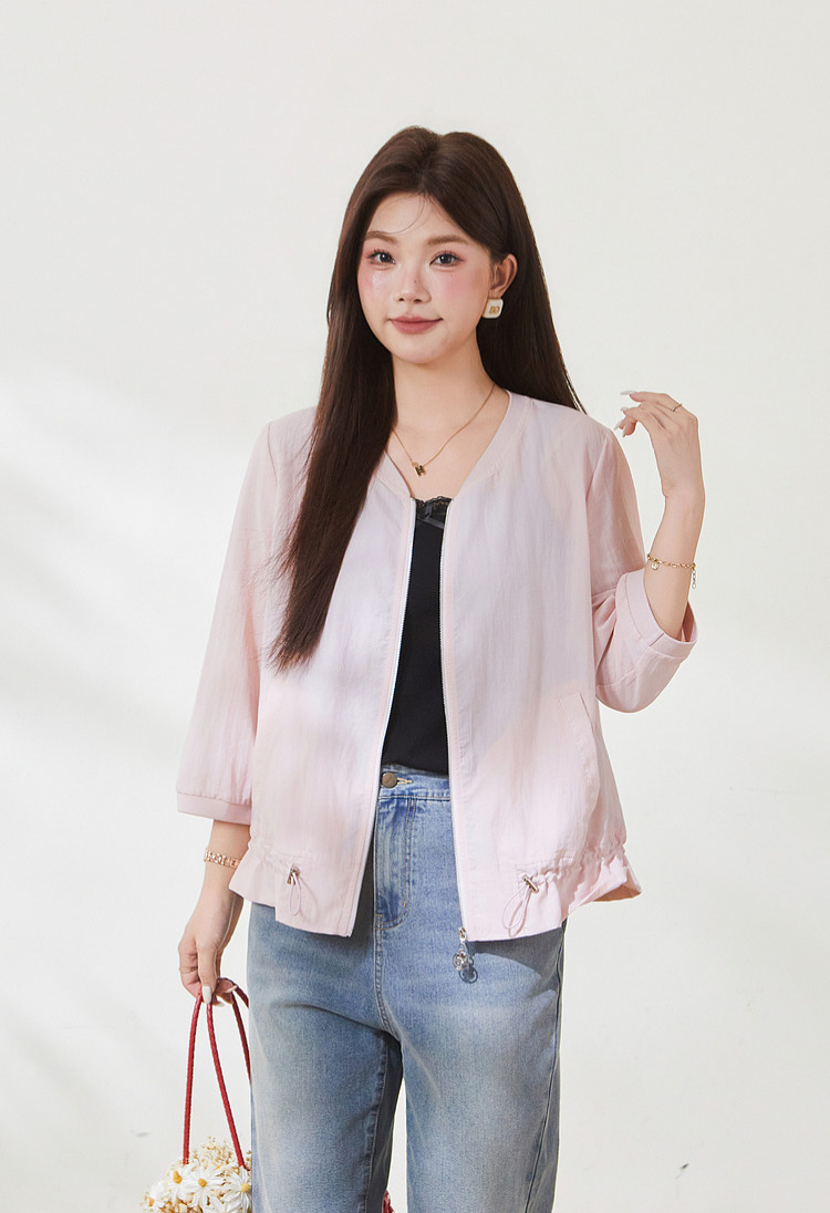 Thin jacket with drawstring hem, versatile style, FXW8095