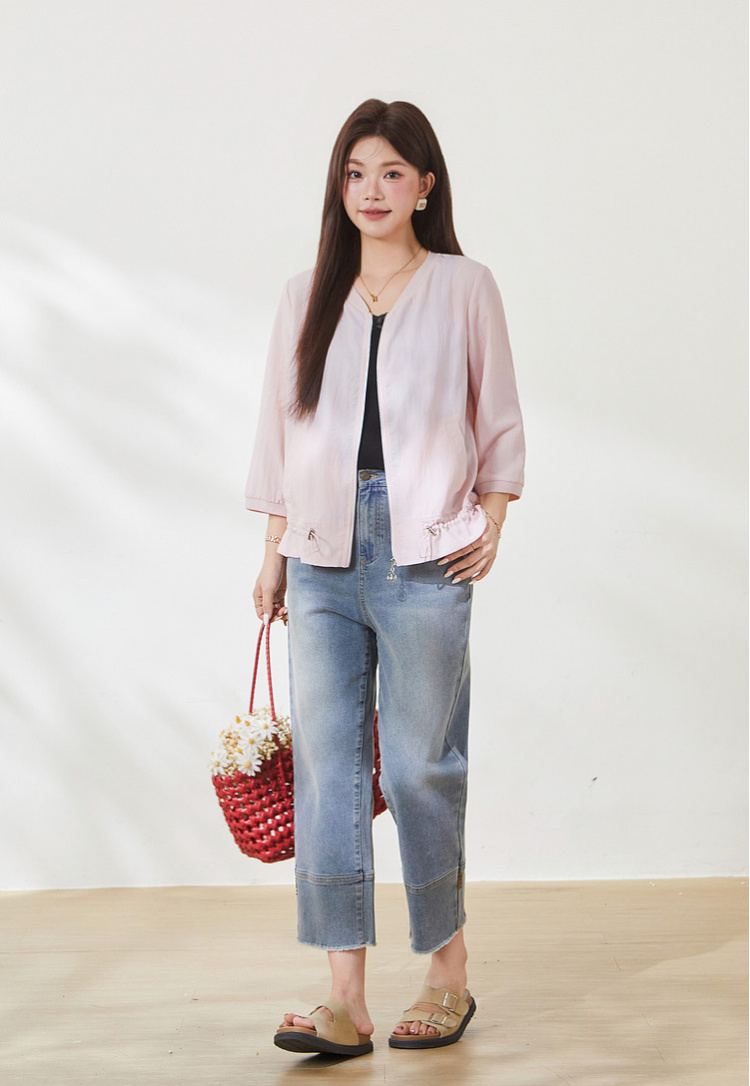 Thin jacket with drawstring hem, versatile style, FXW8095