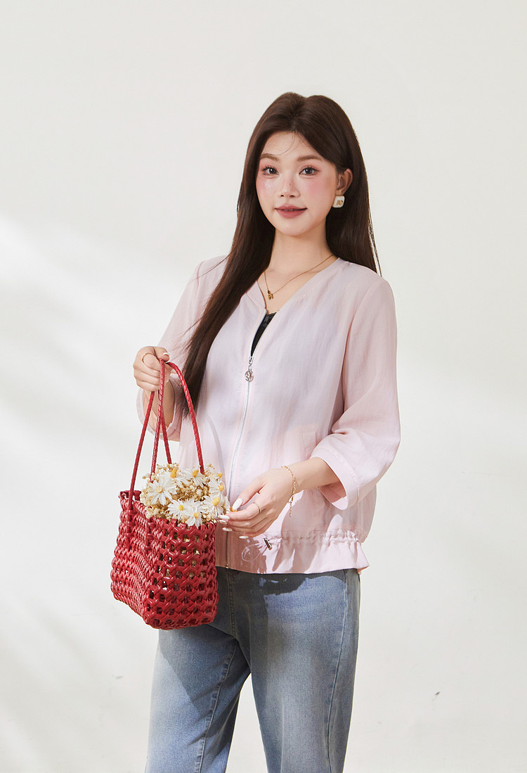 Thin jacket with drawstring hem, versatile style, FXW8095