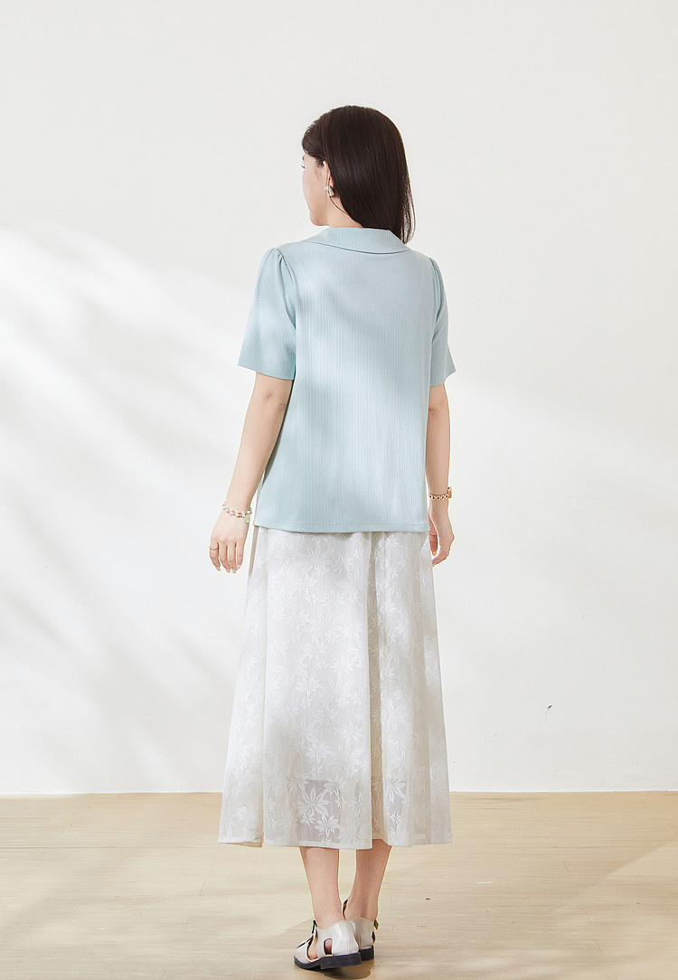 Collar lace tied temperament texture T-shirt,FXZ7129