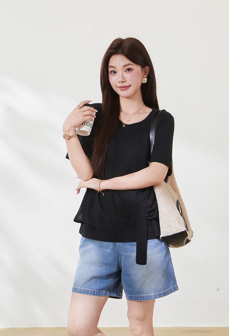 Irregularly spliced Sona cotton T-shirt FXZ7135