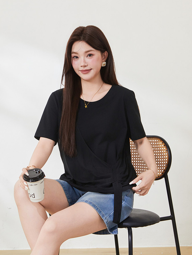 Irregularly spliced Sona cotton T-shirt FXZ7135