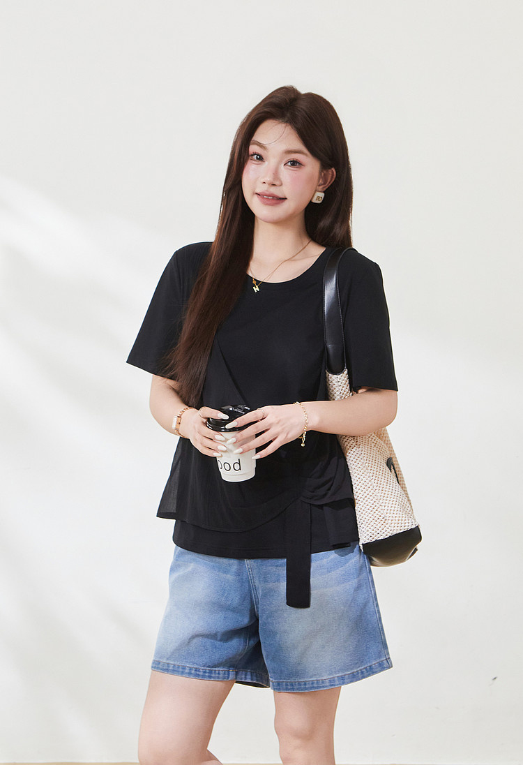 Irregularly spliced Sona cotton T-shirt FXZ7135