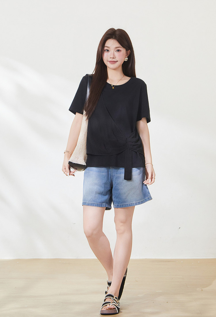 Irregularly spliced Sona cotton T-shirt FXZ7135
