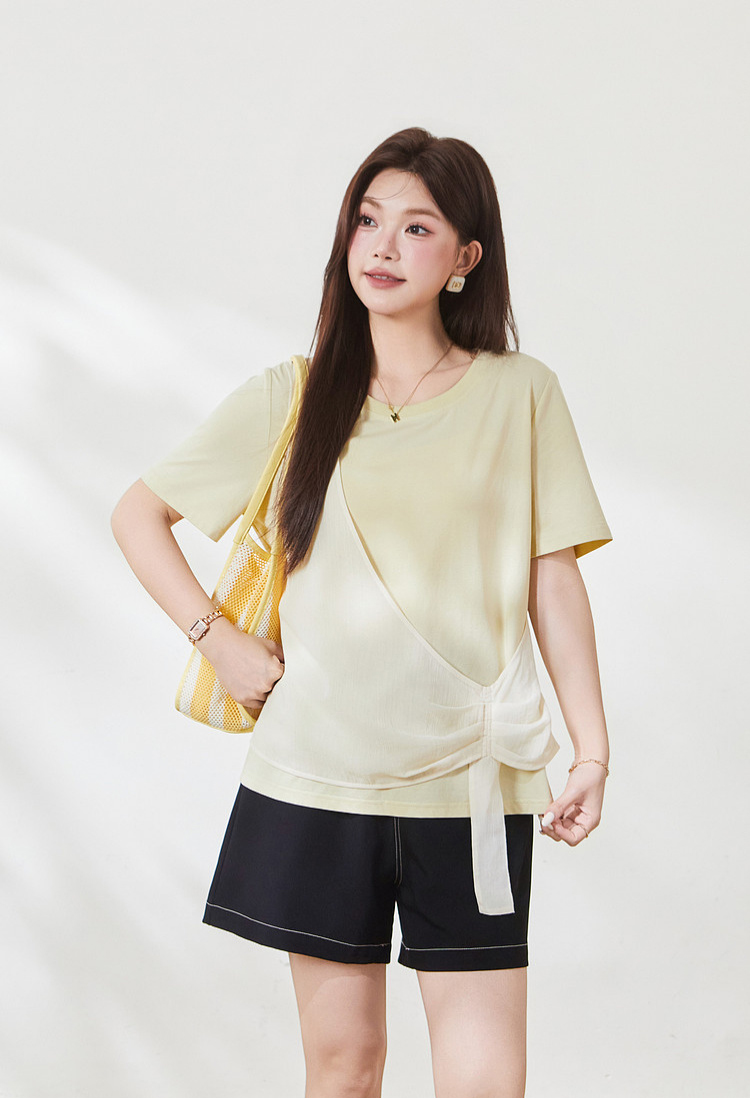 Irregularly spliced Sona cotton T-shirt FXZ7135