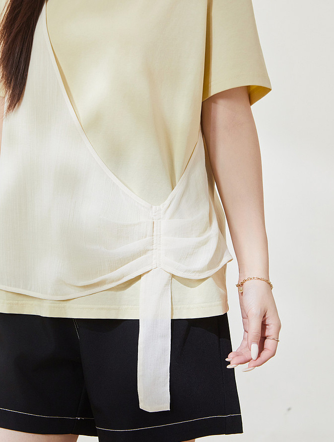 Irregularly spliced Sona cotton T-shirt FXZ7135