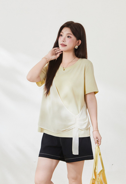 Irregularly spliced Sona cotton T-shirt FXZ7135