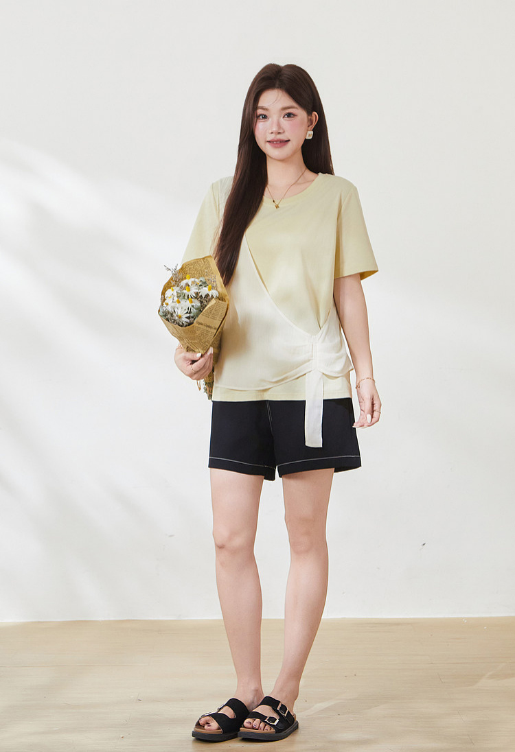 Irregularly spliced Sona cotton T-shirt FXZ7135