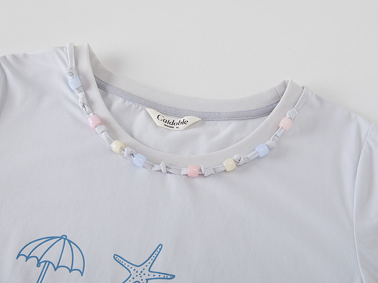 Beaded and printed fashion knitted T-shirt FXZ7212