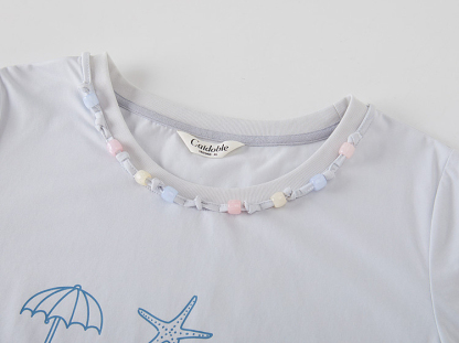 Beaded and printed fashion knitted T-shirt FXZ7212