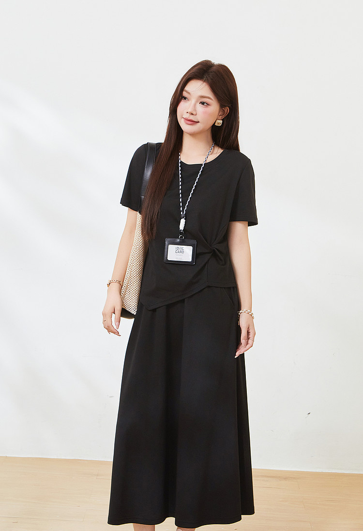 Round neck irregular hem skirt set，FXZ7217