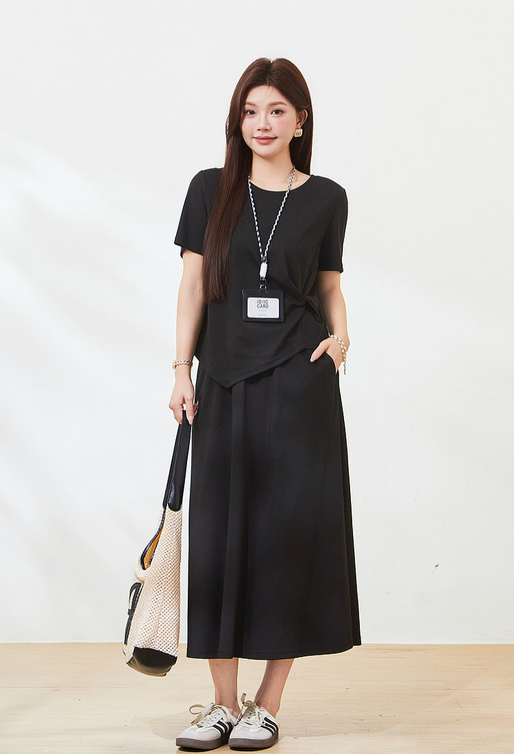 Round neck irregular hem skirt set，FXZ7217