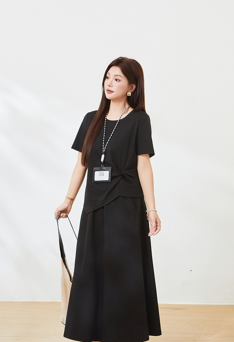 Round neck irregular hem skirt set，FXZ7217