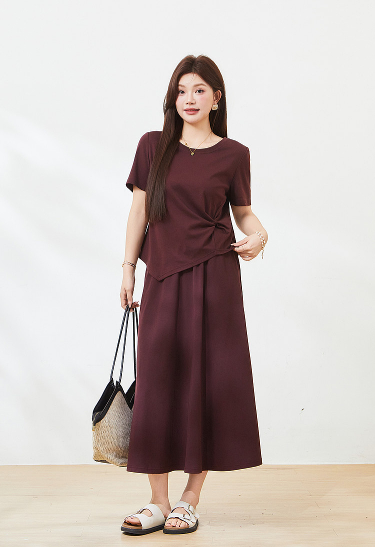 Round neck irregular hem skirt set，FXZ7217