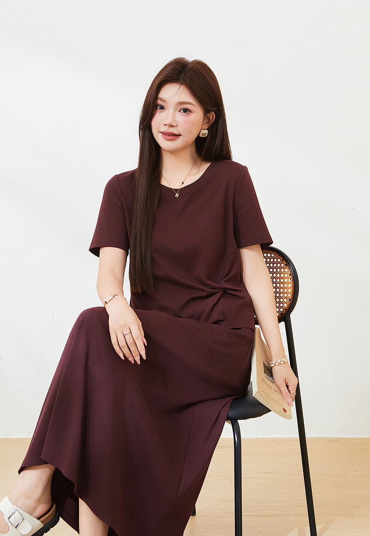 Round neck irregular hem skirt set，FXZ7217