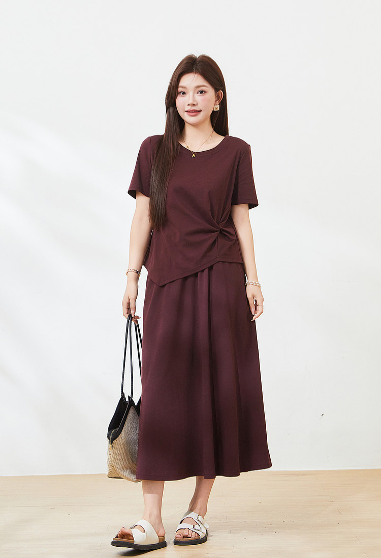 Round neck irregular hem skirt set，FXZ7217