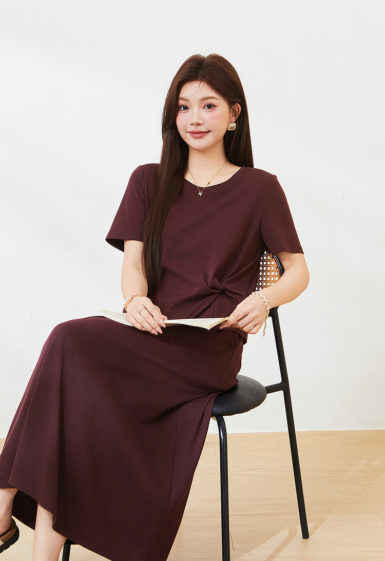 Round neck irregular hem skirt set，FXZ7217