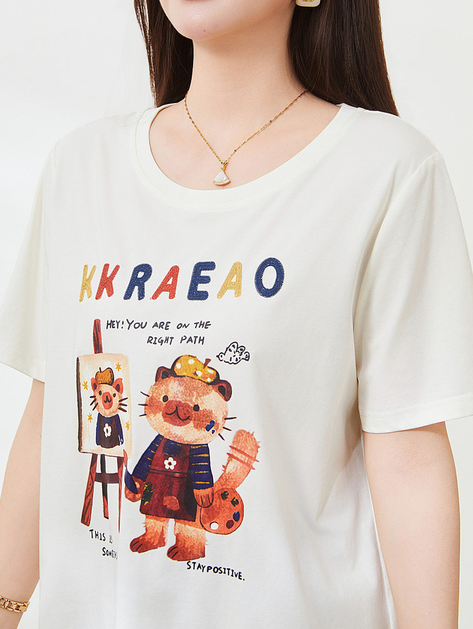 Creative graffiti ice-feel knitted T-shirt FXZ7258