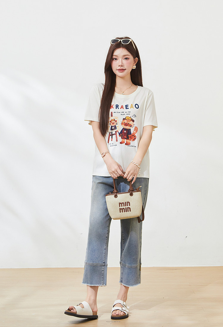 Creative graffiti ice-feel knitted T-shirt FXZ7258