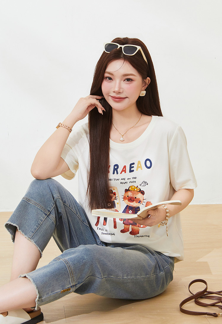 Creative graffiti ice-feel knitted T-shirt FXZ7258