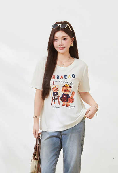 Creative graffiti ice-feel knitted T-shirt FXZ7258