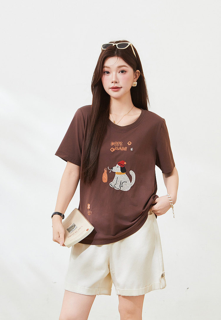 Cartoon Embroidered Youthful T-Shirt，FXZ7295