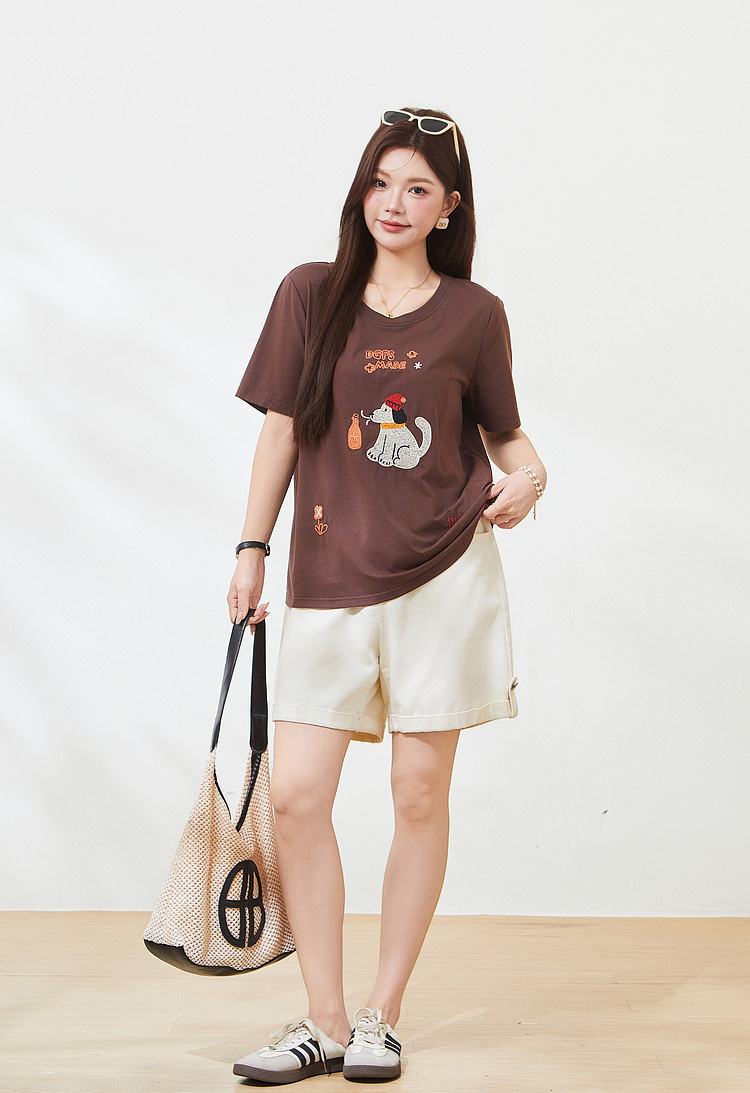 Cartoon Embroidered Youthful T-Shirt，FXZ7295
